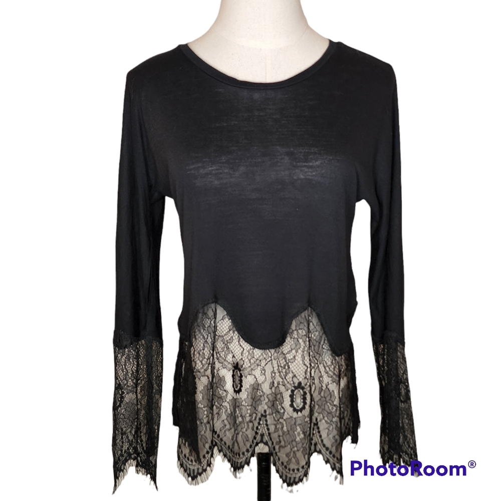 Buffalo David Bitton Black Lace Goth Witchy Long Sleeve Top Sz XS NWT
